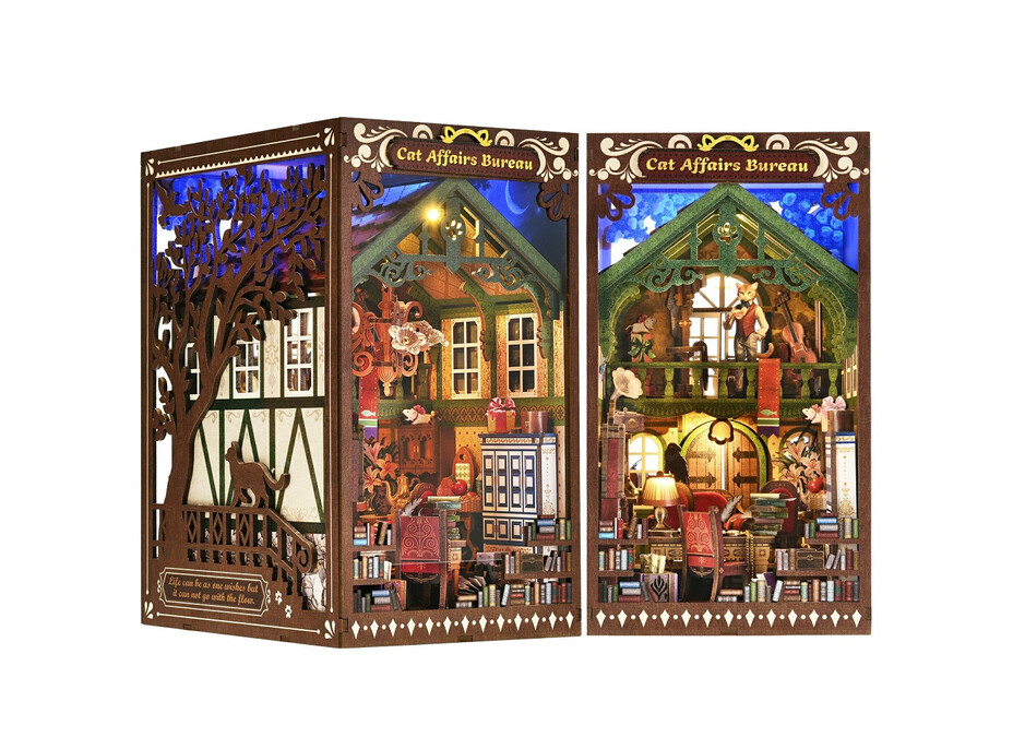 2Kids Toys 3D skladačka Zarážka na knihy Miniatúra domčeka Úrad pre záležitosti mačiek