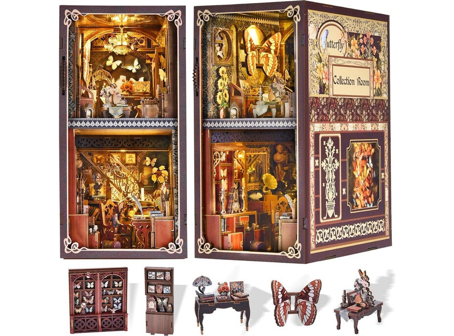 2Kids Toys 3D skladačka Zarážka na knihy Miniatúra domčeka Dom zberateľov motýľov