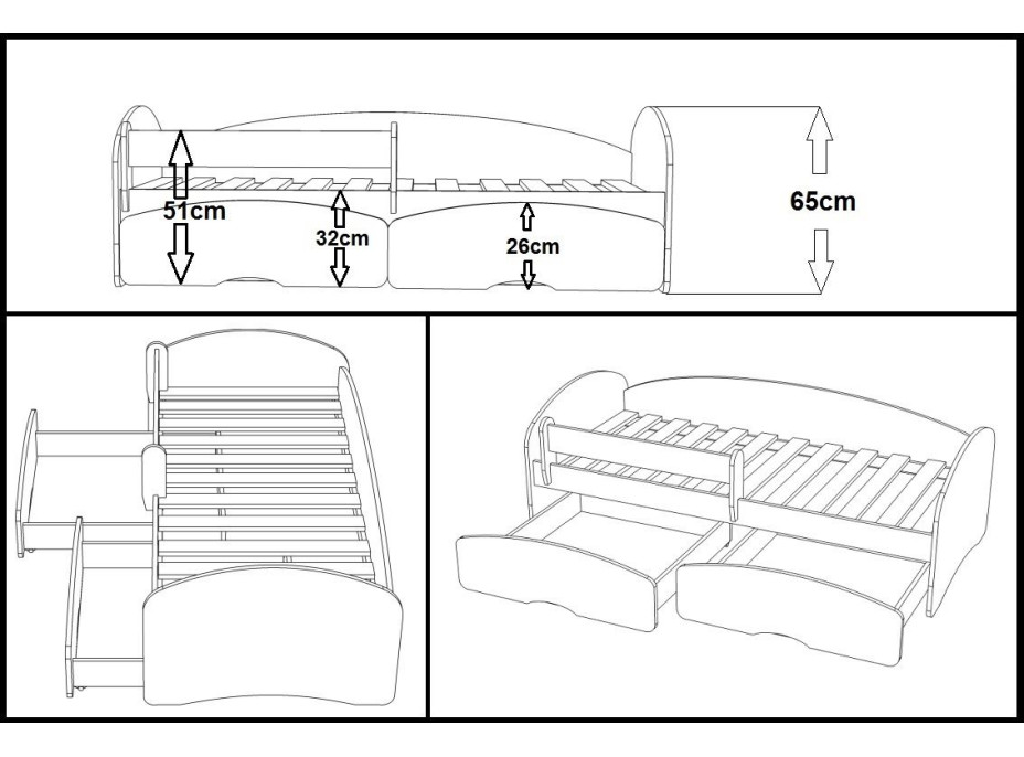 Detská posteľ so šuplíkmi BLANC 200x90 cm