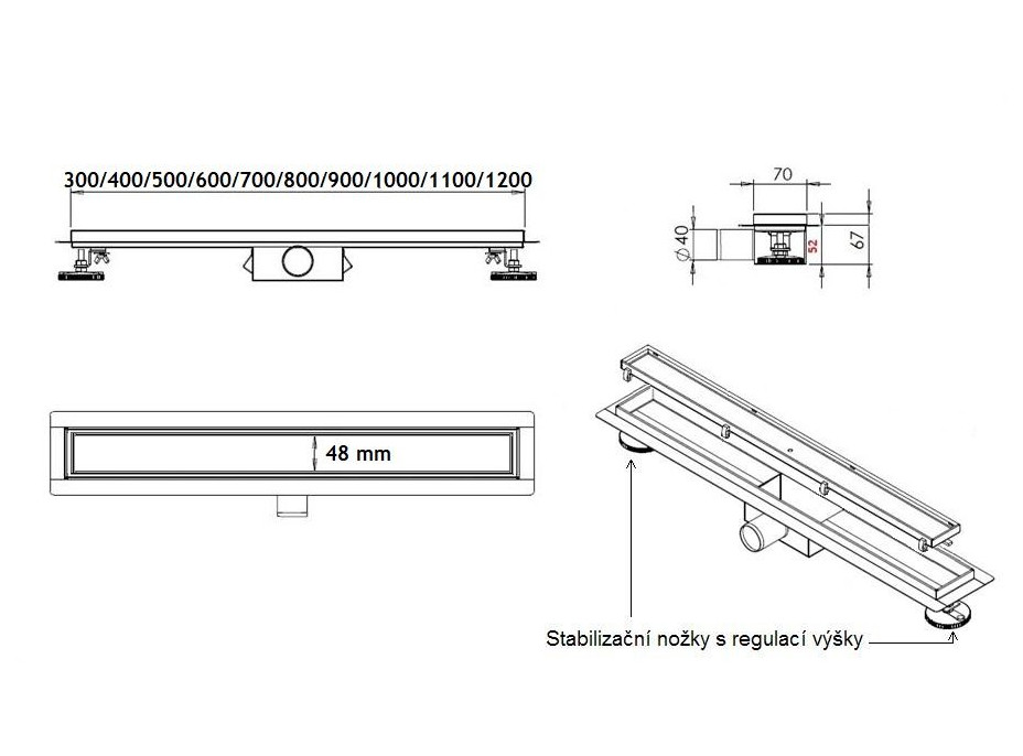 Sprchový žľab NEO classic 30-120 cm