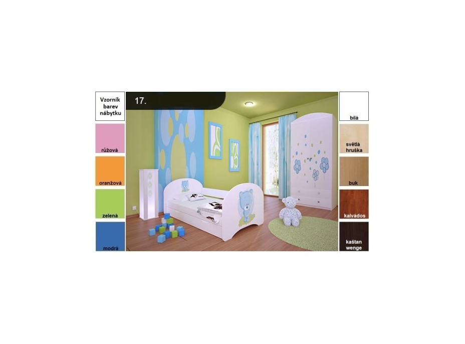 Detská posteľ pre DVA (s výsuvným lôžkom) 180x90 cm - MODRÝ MACKO