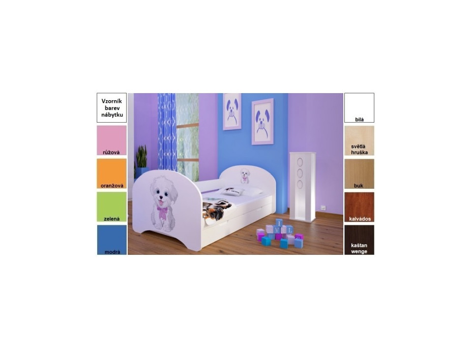 Detská posteľ pre DVA (s výsuvným lôžkom) 180x90 cm - VESELÝ PSÍK