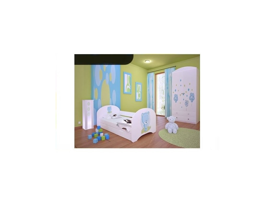 Detská posteľ pre DVA (s výsuvným lôžkom) 160x80 cm - MODRÝ MACKO