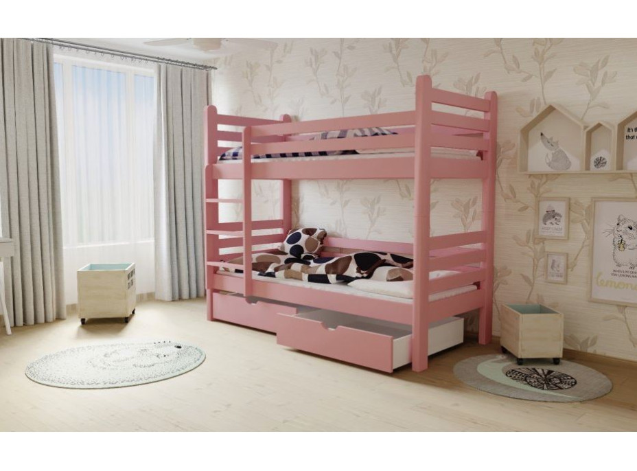 Detská poschodová posteľ z MASÍVU 200x80cm bez šuplíku - M07 ružová