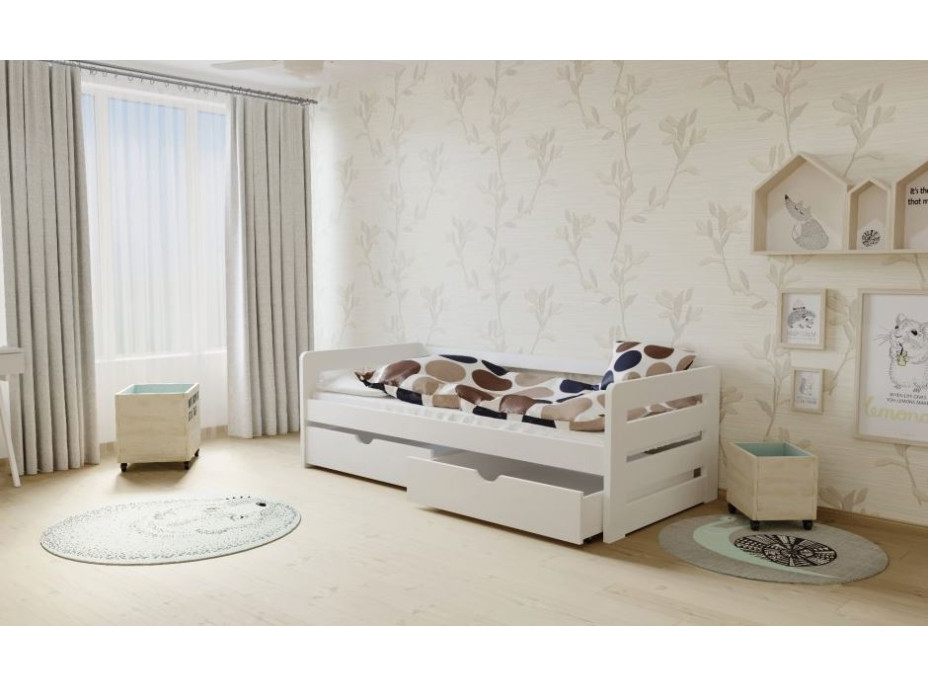 Detská posteľ z masívu 200x90cm so zásuvkou - M02 biela