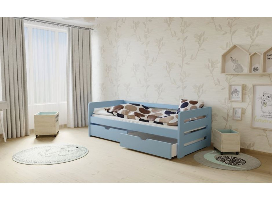 Detská posteľ z masívu 200x80cm so zásuvkou - modrá