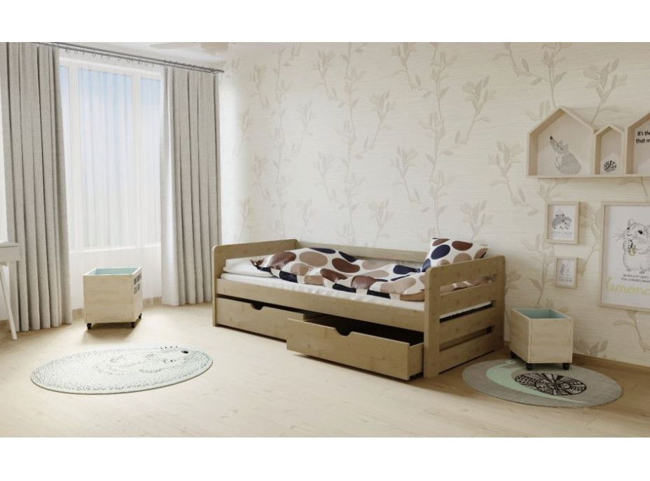 Detská posteľ z masívu 200x90cm so zásuvkou - M02 morenie dub