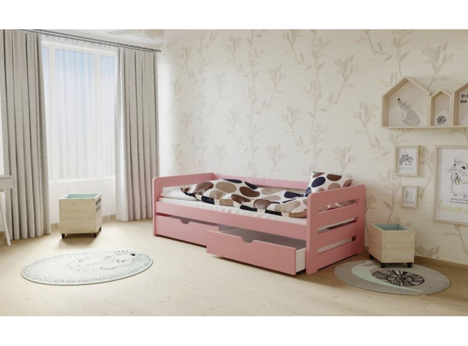 Detská posteľ z masívu 200x90cm bez šuplíku - M02 ružová