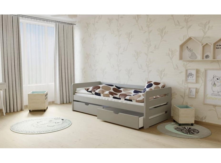 Detská posteľ z masívu 200x90cm bez šuplíku - M02 šedá