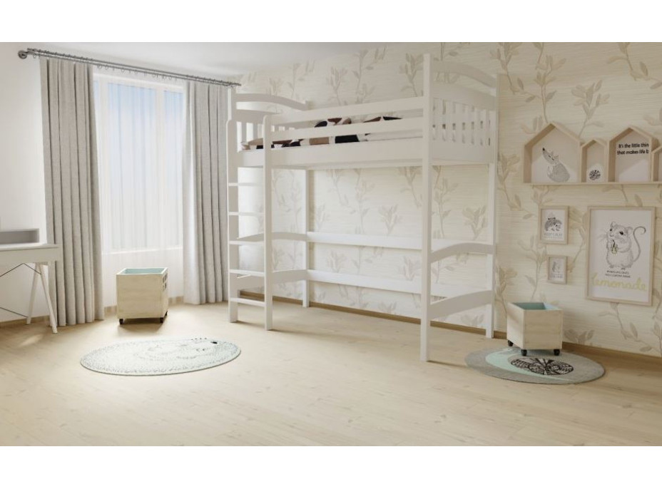 Vyvýšená detská posteľ z MASÍVU 180x80cm - M05 biela