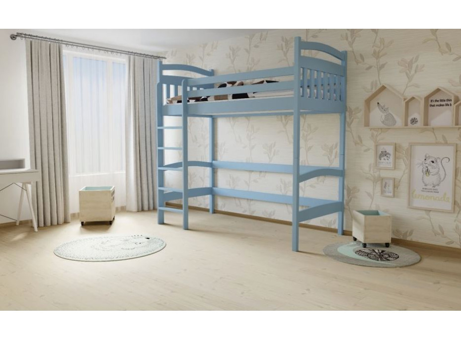 Vyvýšená detská posteľ z MASÍVU 180x80cm - M05 modrá