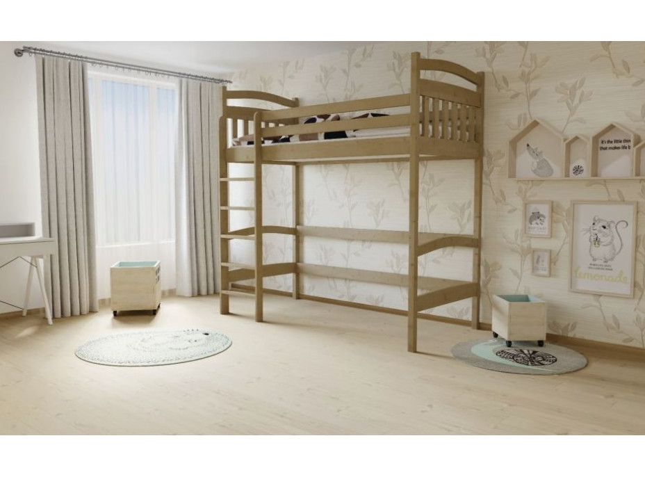 Vyvýšená detská posteľ z MASÍVU 180x80cm - M05 morenie dub