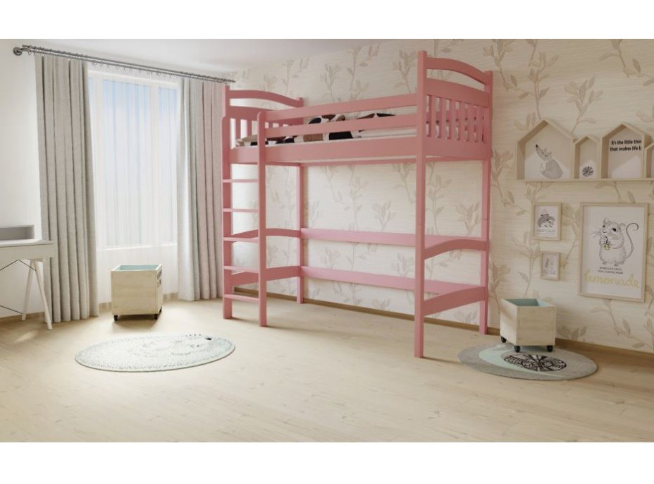 Vyvýšená detská posteľ z MASÍVU 180x80cm - M05 ružová