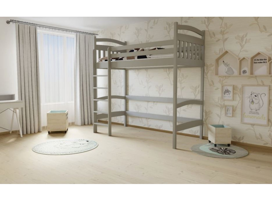 Vyvýšená detská posteľ z MASÍVU 180x80cm - M05 šedá
