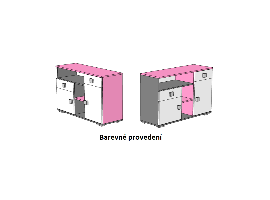 Komoda - PINK TYP B - farebné prevedenie