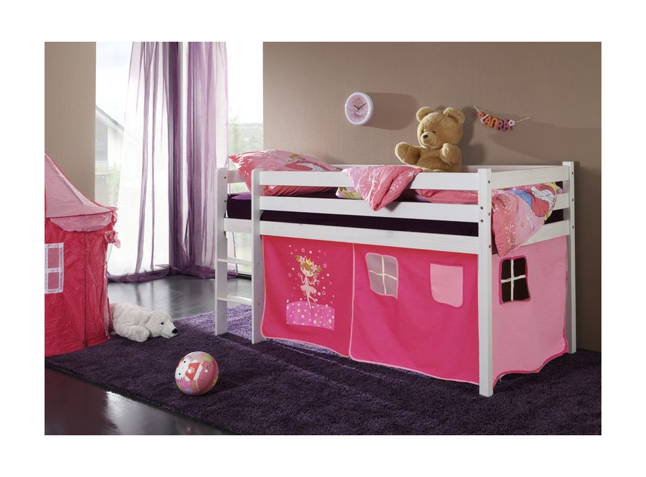 Detská vyvýšená posteľ DOMČEK ružový - BIELA