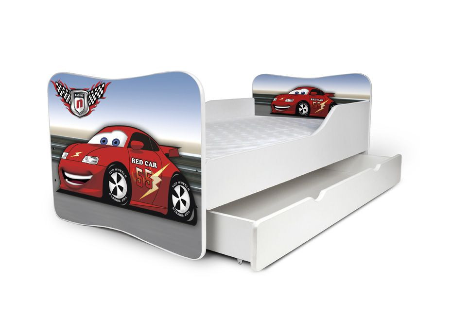 Detská posteľ so zásuvkou 160x80cm RED CAR 1 + matrac ZADARMO