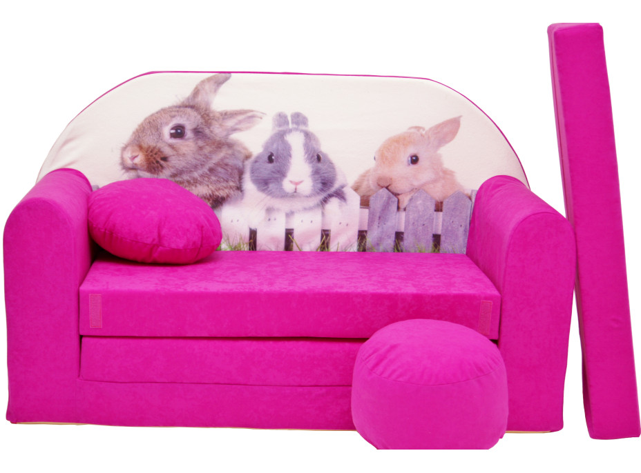 Detská pohovka KRÁLIKY - ružová