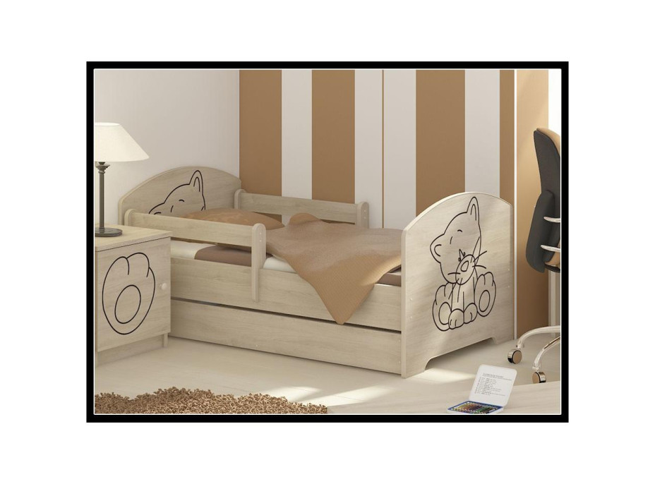 Detská posteľ s výrezom MAČIČKA - prírodná 160x80 cm