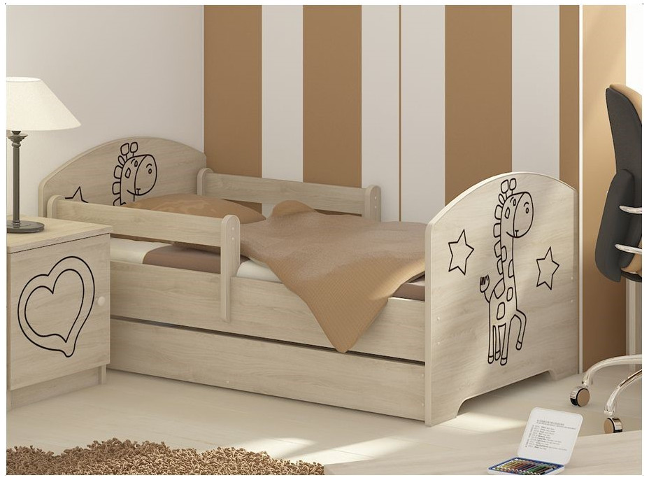 Detská posteľ s výrezom ŽIRAFA - prírodná 140x70 cm