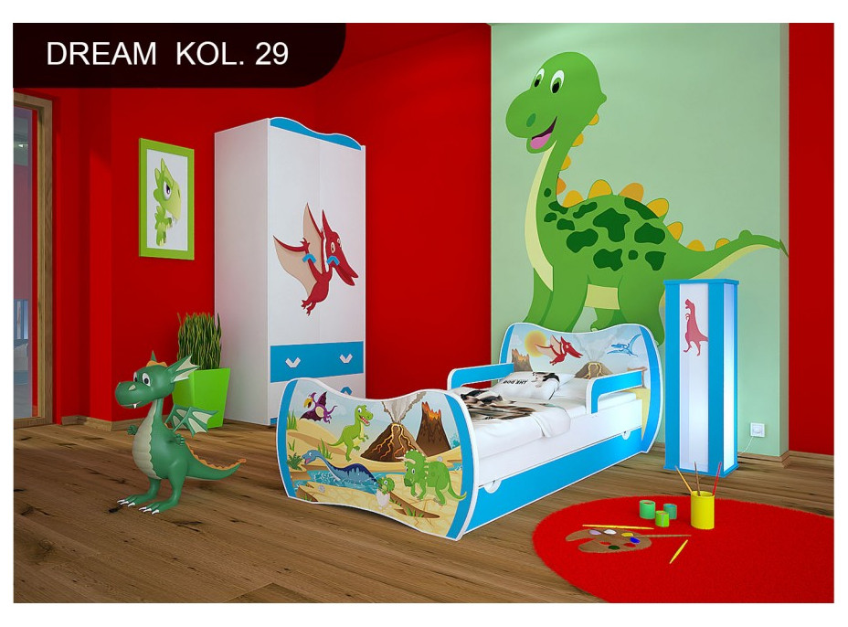 Detská posteľ so zásuvkou 160x80cm DINOSAURI + matrace ZADARMO!