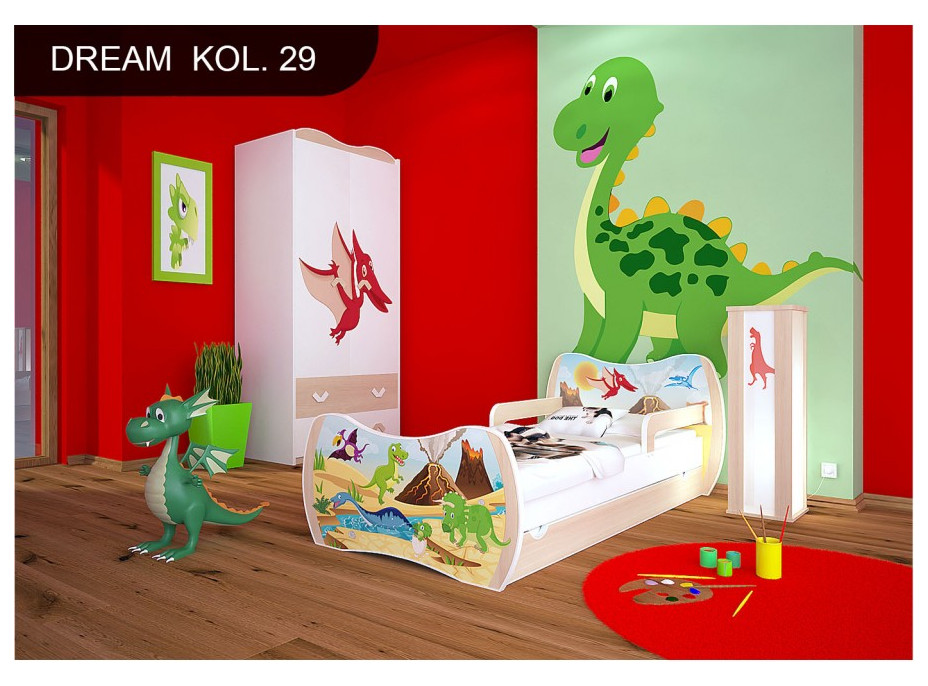 Detská posteľ so zásuvkou 180x90cm DINOSAURI + matrace ZADARMO!