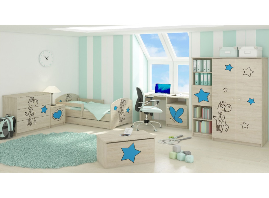 Detská izba s výrezom ŽIRAFA - modrá - Dub sonoma