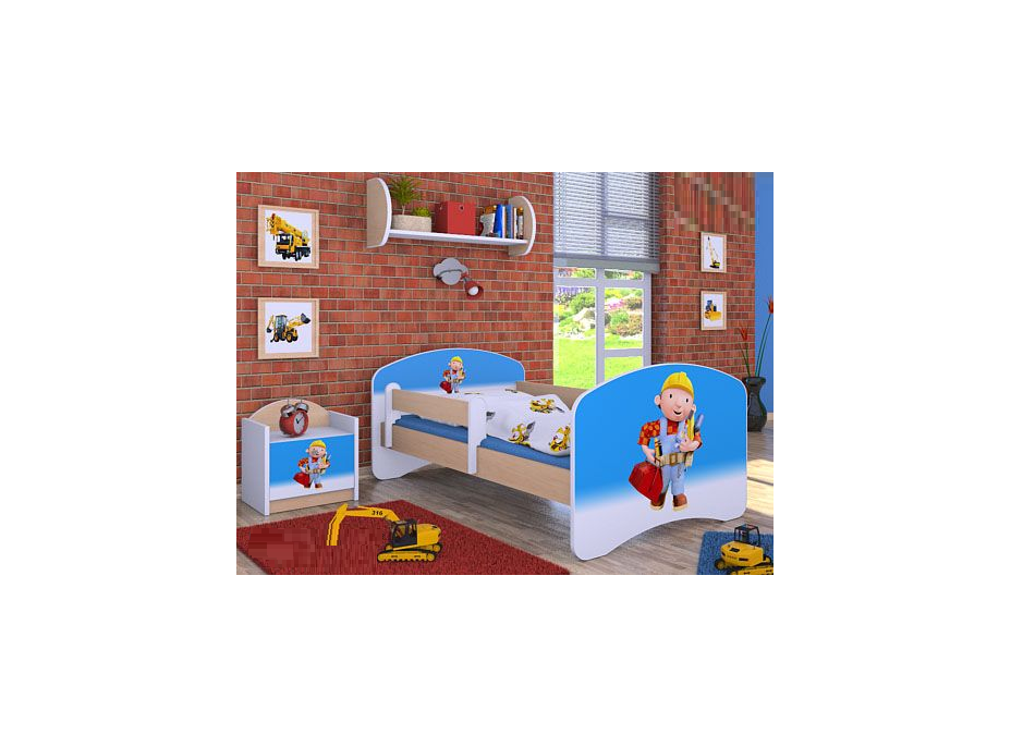 Detská posteľ bez šuplíku 160x80cm BOŘEK STAVITEL - svetlá hruška