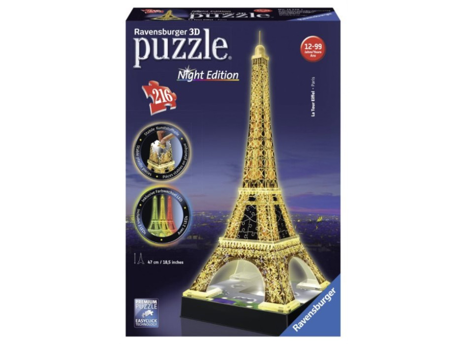 Svietiace 3D puzzle Eiffelova veža - 216 dielikov