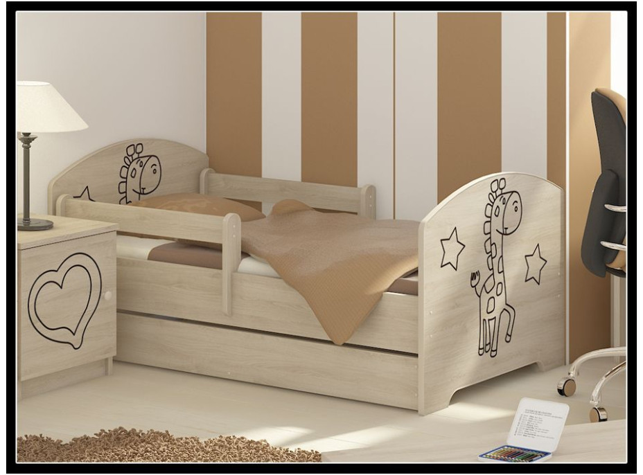 Detská posteľ s výrezom ŽIRAFA - prírodná 160x80 cm