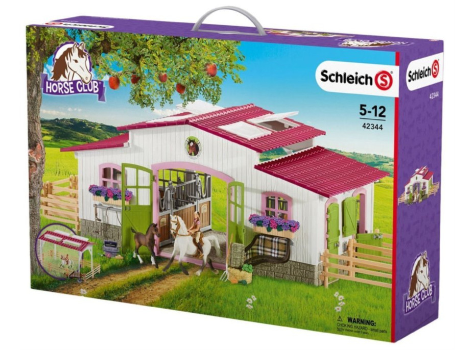 Stajňa s koňmi a príslušenstvom v pastelových farbách