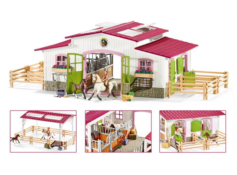 Stajňa s koňmi a príslušenstvom v pastelových farbách