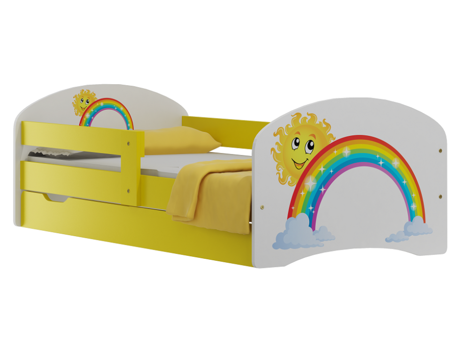 Detská posteľ so zásuvkami DUHA A SLNIEČKO 180x90 cm