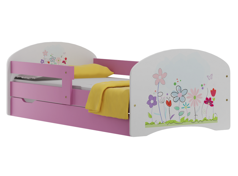Detská posteľ so zásuvkami FAREBNÁ LÚKA 140x70 cm