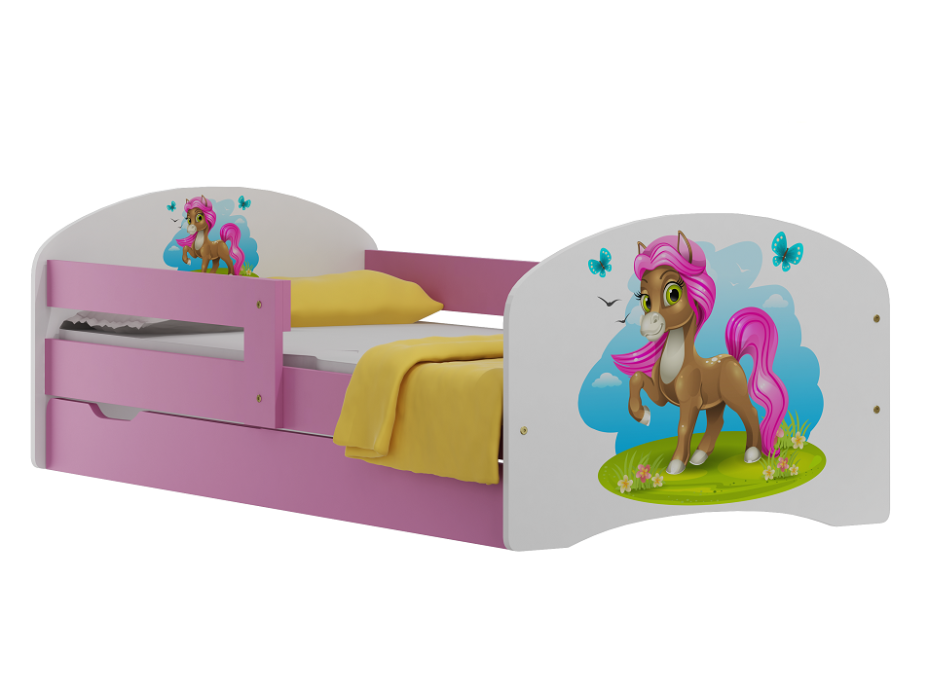Detská posteľ so zásuvkami PONÍK s ružovou hrivou 200x90 cm