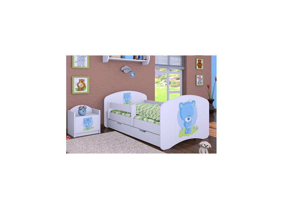 Detská posteľ so zásuvkou 140x70 MODRÝ MACKO