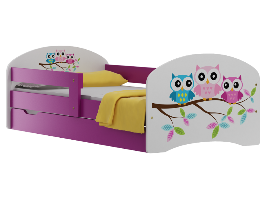 Detská posteľ so zásuvkami FAREBNÁ SOVY 180x90 cm
