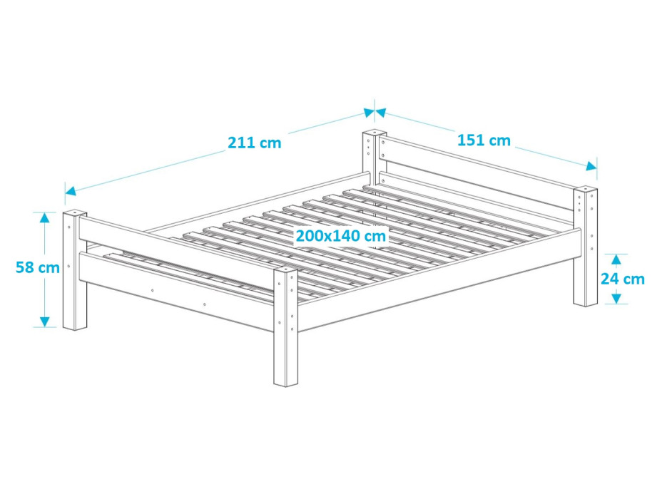 Posteľ z masívu 200x140cm bez šuplíku KAROLÍNA