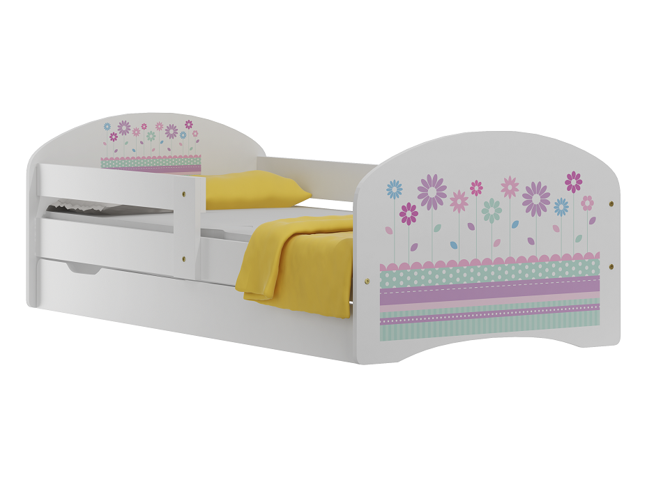 Detská posteľ so zásuvkami FAREBNÁ KVIETKY 180x90 cm