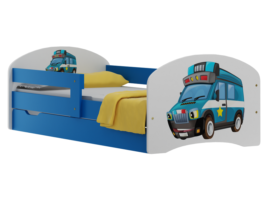 Detská posteľ so zásuvkami POLICAJNÉ AUTO 180x90 cm