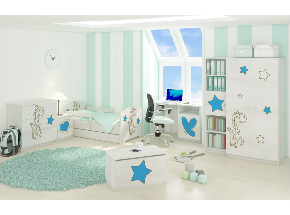 Detská izba s výrezom ŽIRAFA - modrá - Nórska borovica