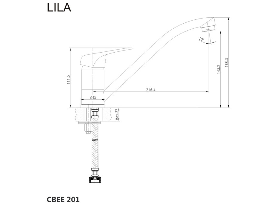 Drezová stojánková batéria, Lila, s ramienkom plochým 210 mm, chróm