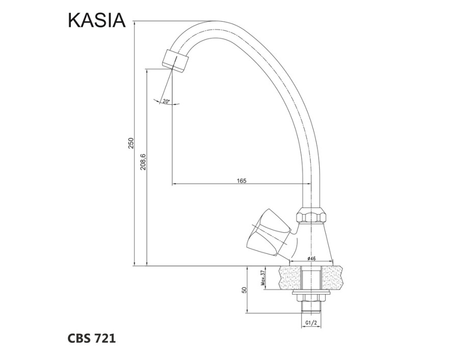 Drezový kohútik stojánkový, Kasia, výška kohútiku 250 mm, chróm