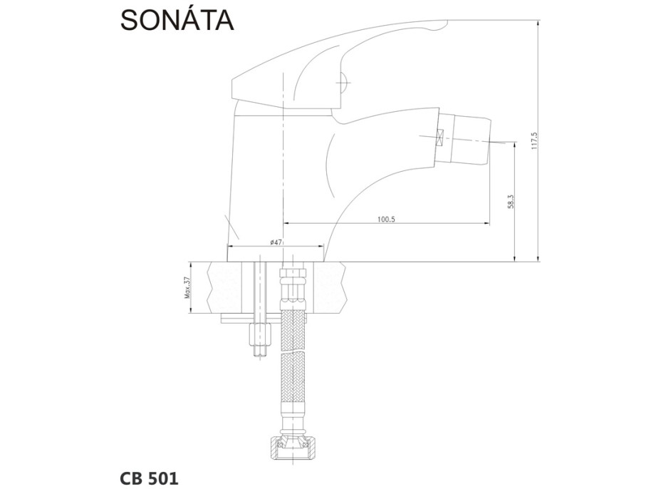 Bidetová batéria, Sonáta, s výpustom, chróm