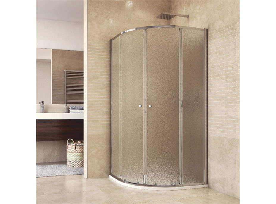 Sprchový set: kút štvrťkruh, 90x90x185 cm, R550, chróm ALU, sklo Chinchilla, SMC vanička nízka