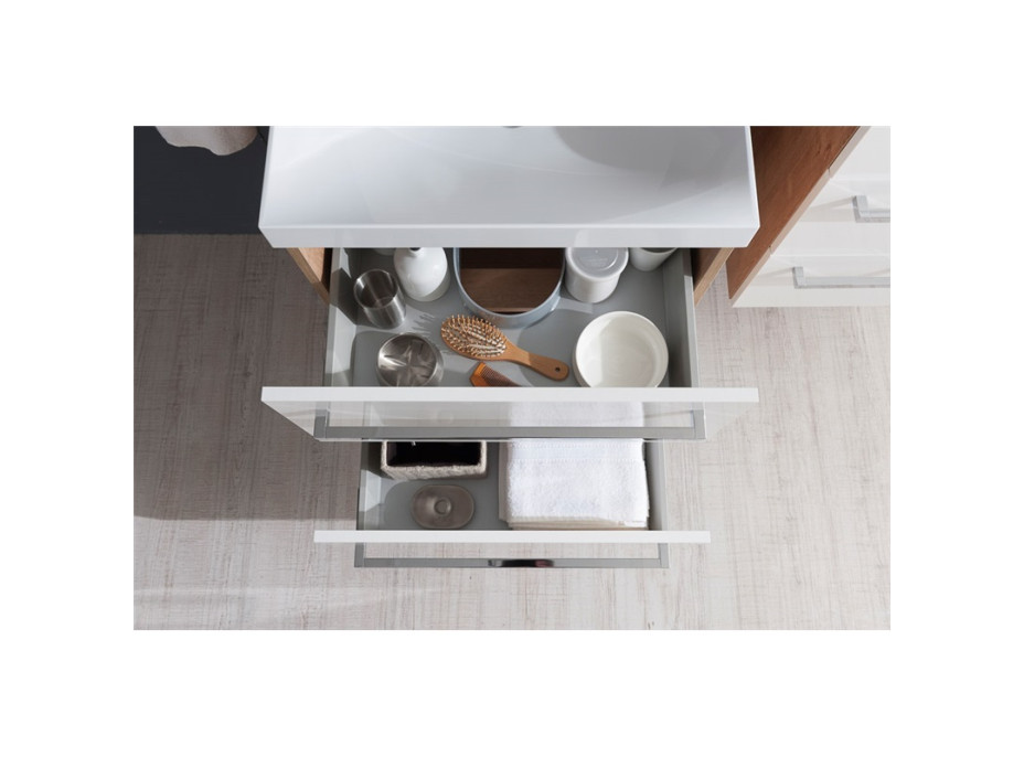 Kúpeľňová skrinka s keramický umývadlom 60 cm, biela / biela