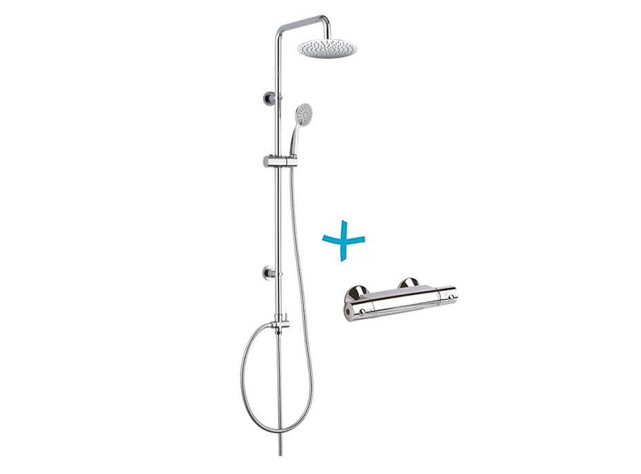 Sprchový set: termostatická batéria + spŕch. súpr. tanierová sprcha guľatá 200mm a ručná sprcha