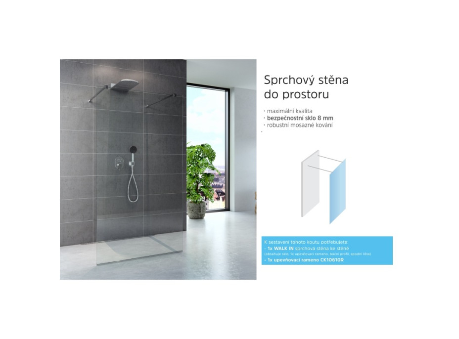 Sprchová stena WALK IN, Fantasy 100 x 200 cm, chróm ALU, sklo Číre