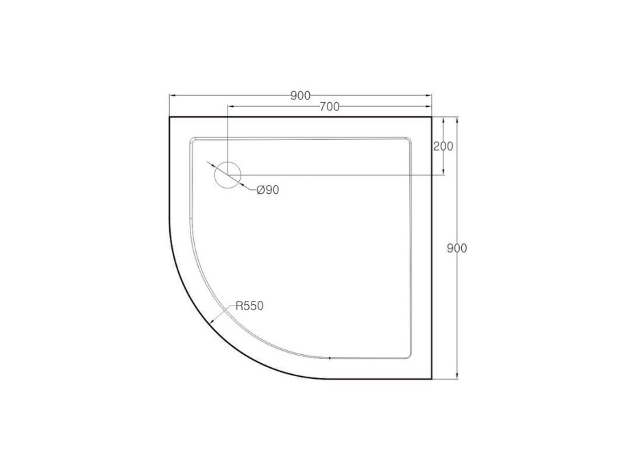 Sprchový set: kút štvrťkruh, 90x90x185 cm, R550, chróm ALU, sklo Chinchilla, SMC vanička nízka