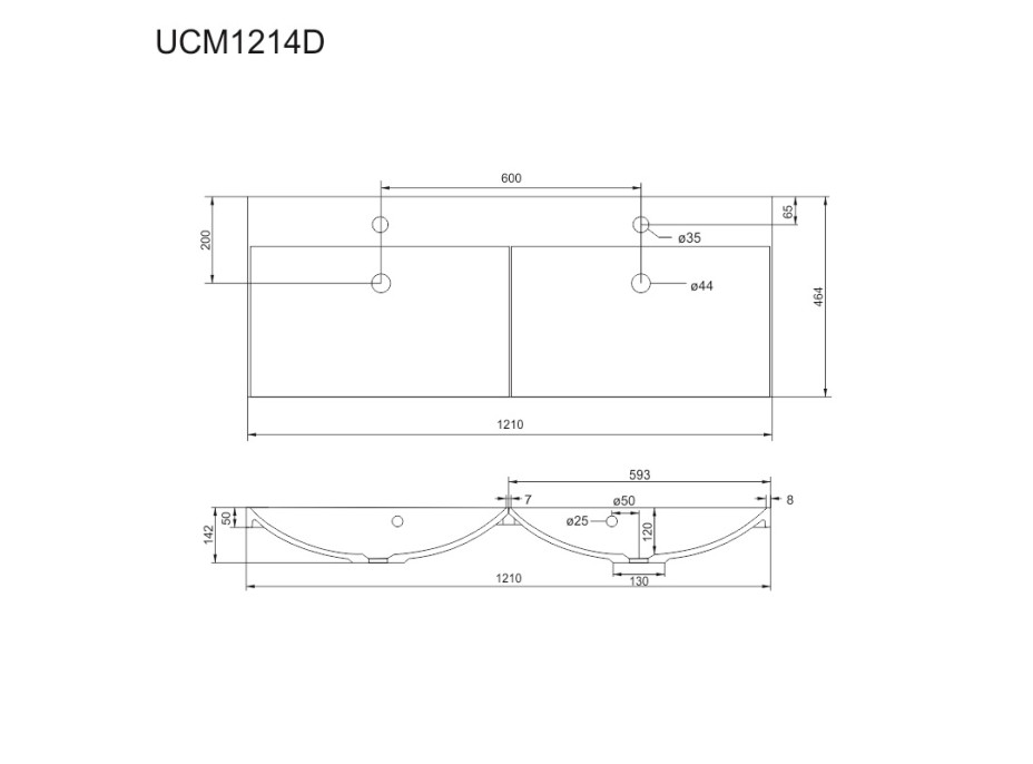 Nábytkové dvojumývadlo, 121x46x18 cm, liaty mramor, biele